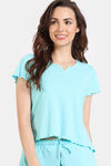 Zivame Venus Dreams Knit Poly Loungewear Top - Aruba Blue — thumbnail 2
